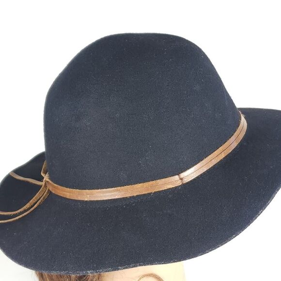 Frye Women's Size Medium /Large Black Wool Felt Brown belt Fedora Hat - Picture 13 of 13